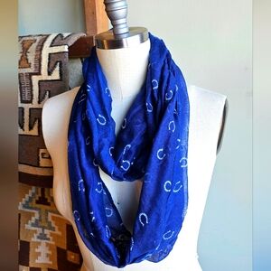 Charming Charlie Infinity Scarf Navy with Horseshoes, Horse Girl Scarf